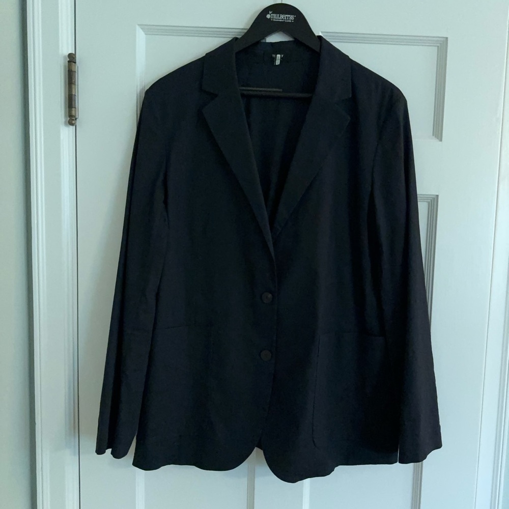 Theory Navy Linen Boxy Blazer Size 12